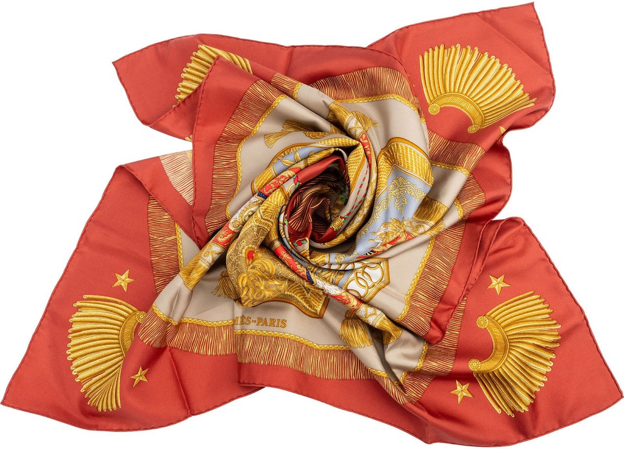Hermès Passementerie Silk Carre 90 Scarf Tuch Rood