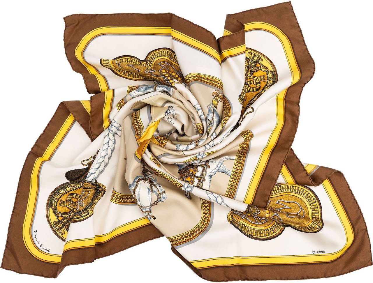 Hermès Grand Apparat Silk Carre 90 Scarf Tuch Wit