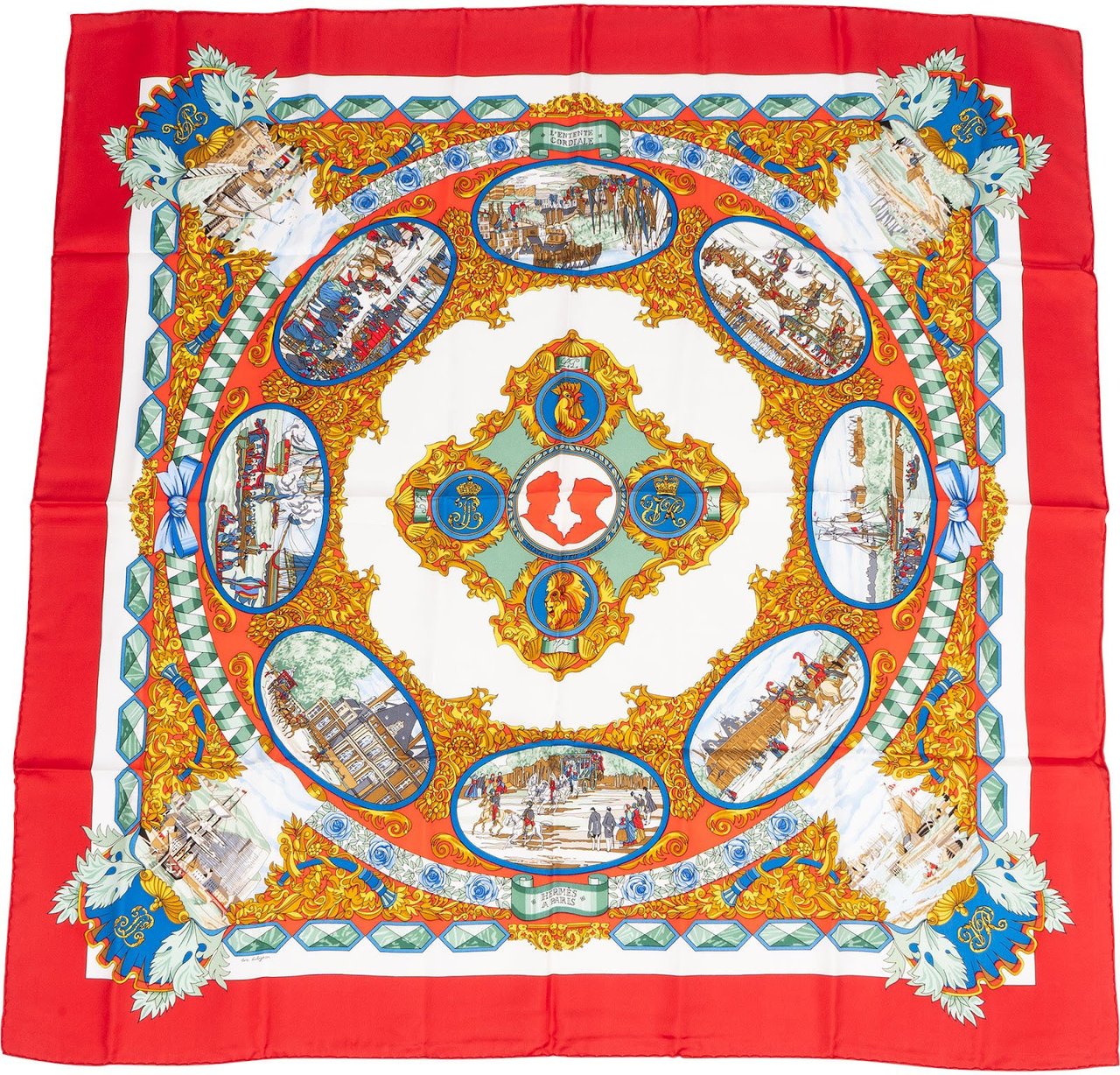 Hermès L'Entente Cordiale Silk Carre 90 Scarf Tuch Rood