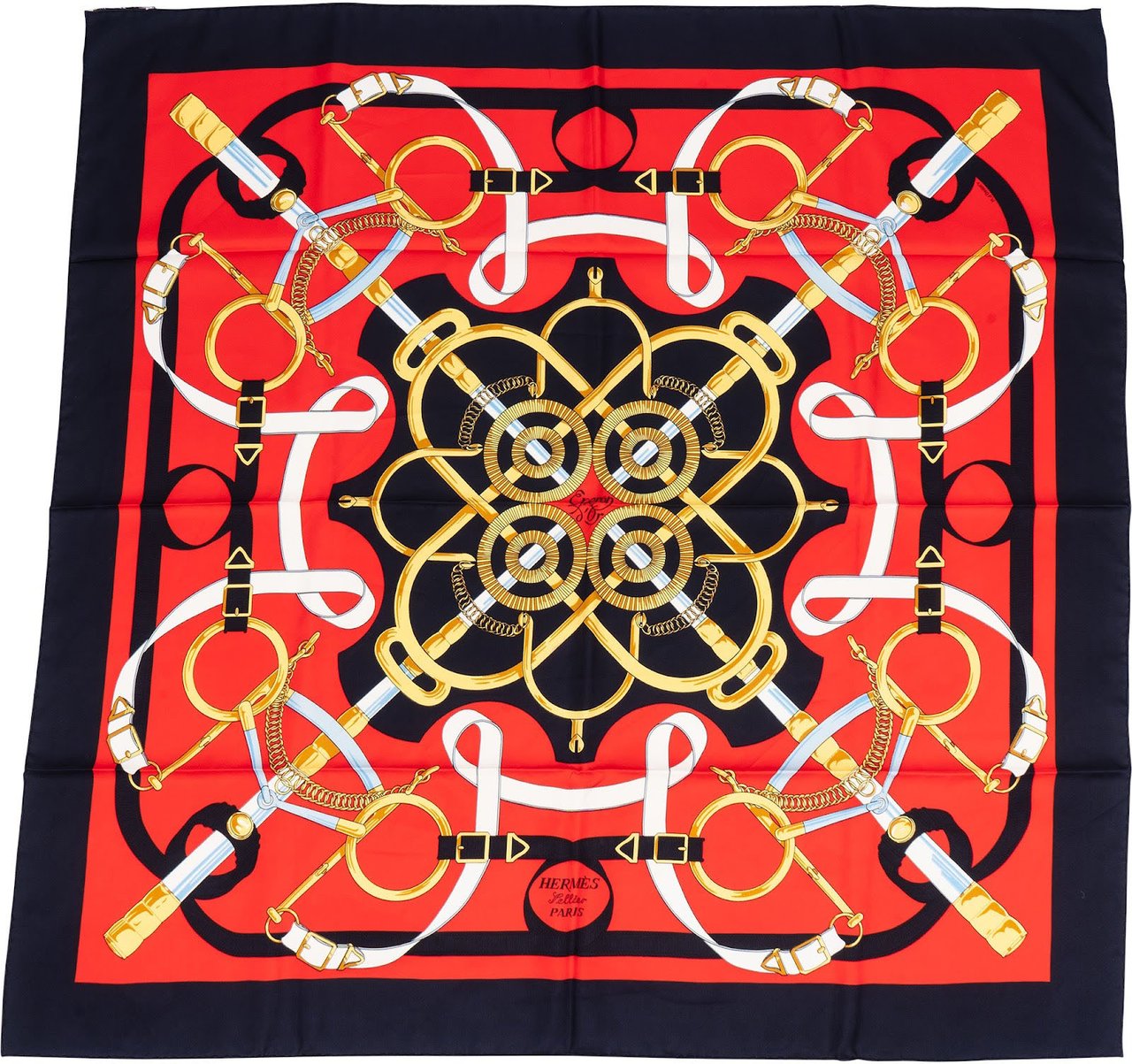 Hermès Eperon d'Or Silk 90 Scarf Tuch Rood