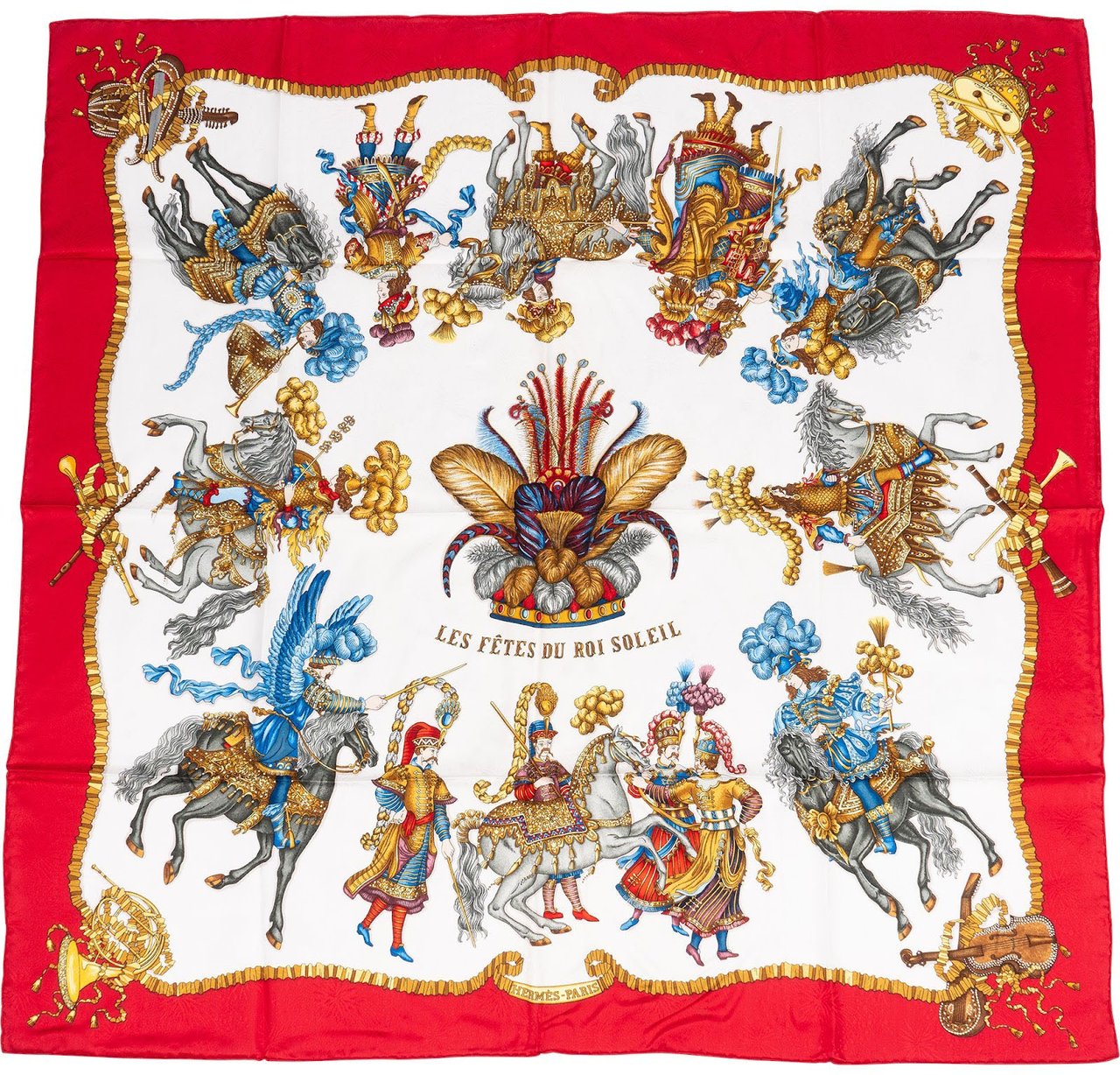 Hermès Les Fêtes du Roi Soleil Silk Carre 90 Scarf Tuch Rood