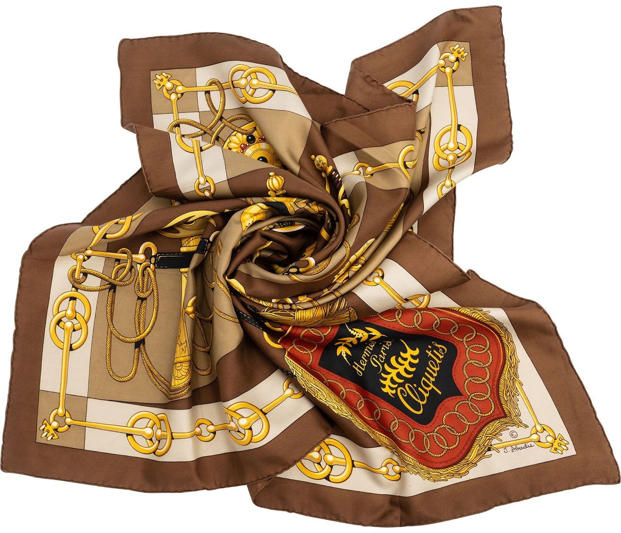 Hermès Cliquetis Silk 90 Scarf Tuch Bruin