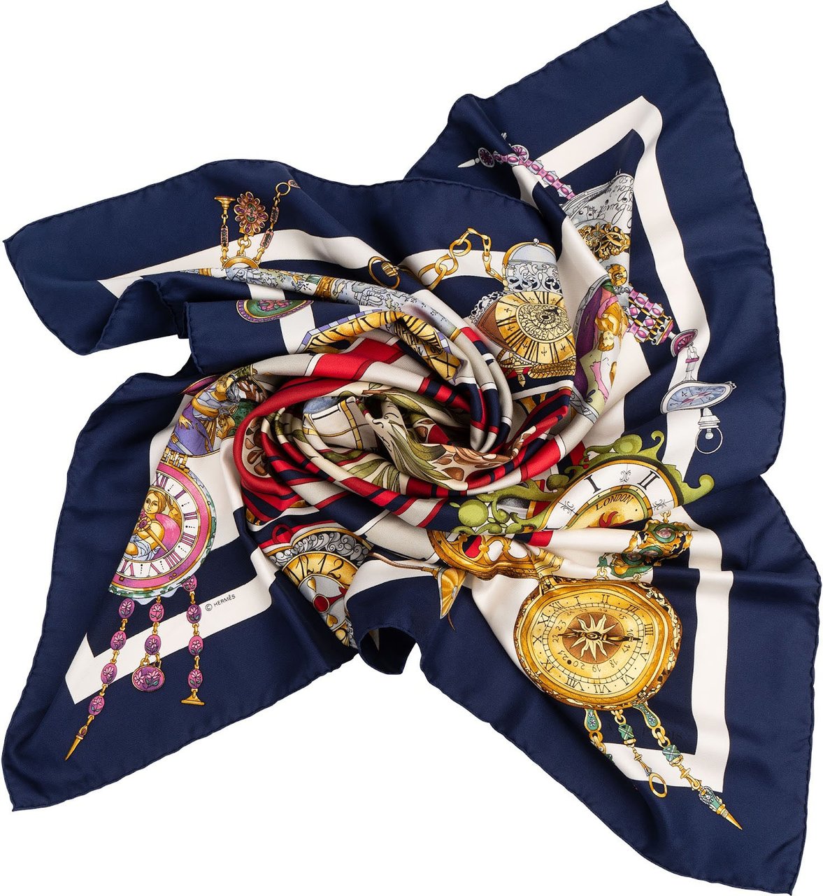 Hermès La Ronde des Heures Silk 90 Scarf Tuch Wit