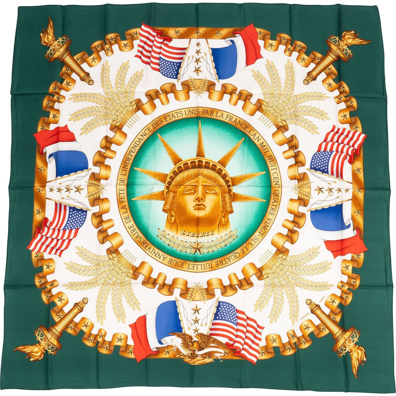 Hermès Liberté, Égalité, Fraternité Silk 90 Scarf Tuch Groen