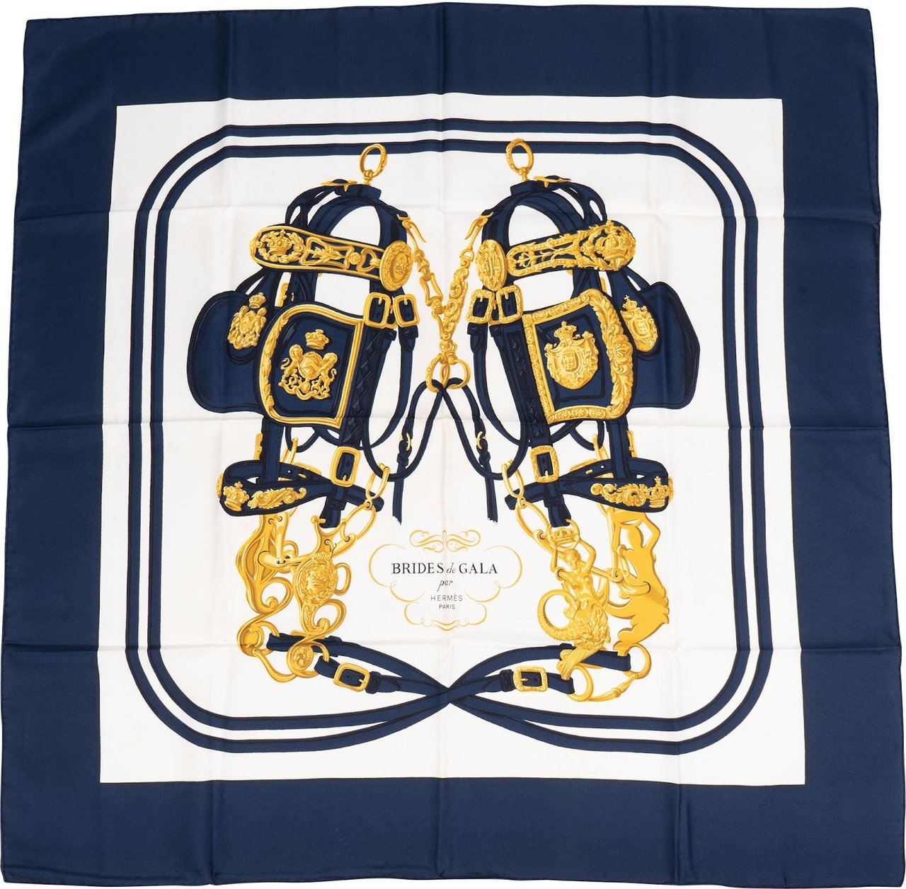 Hermès Brides de Gala Silk 90 Scarf Tuch Navy