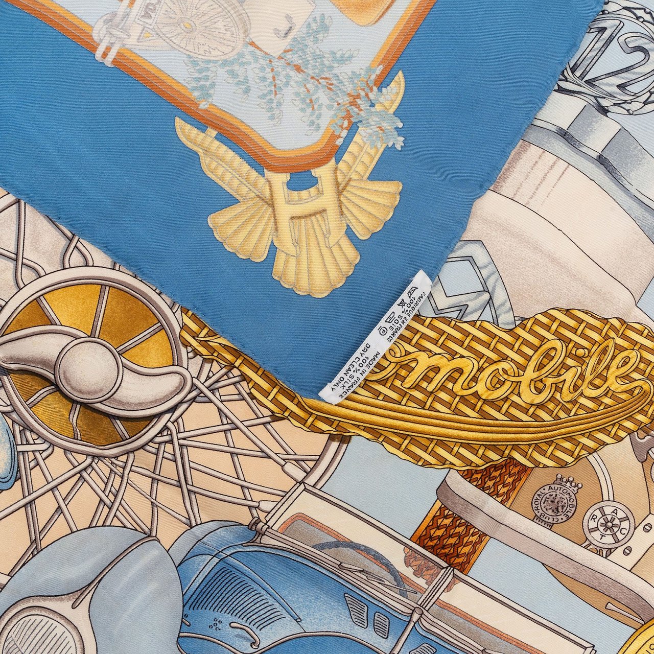 Hermès Automobile Club Silk Carre 90 Scarf Tuch Blauw