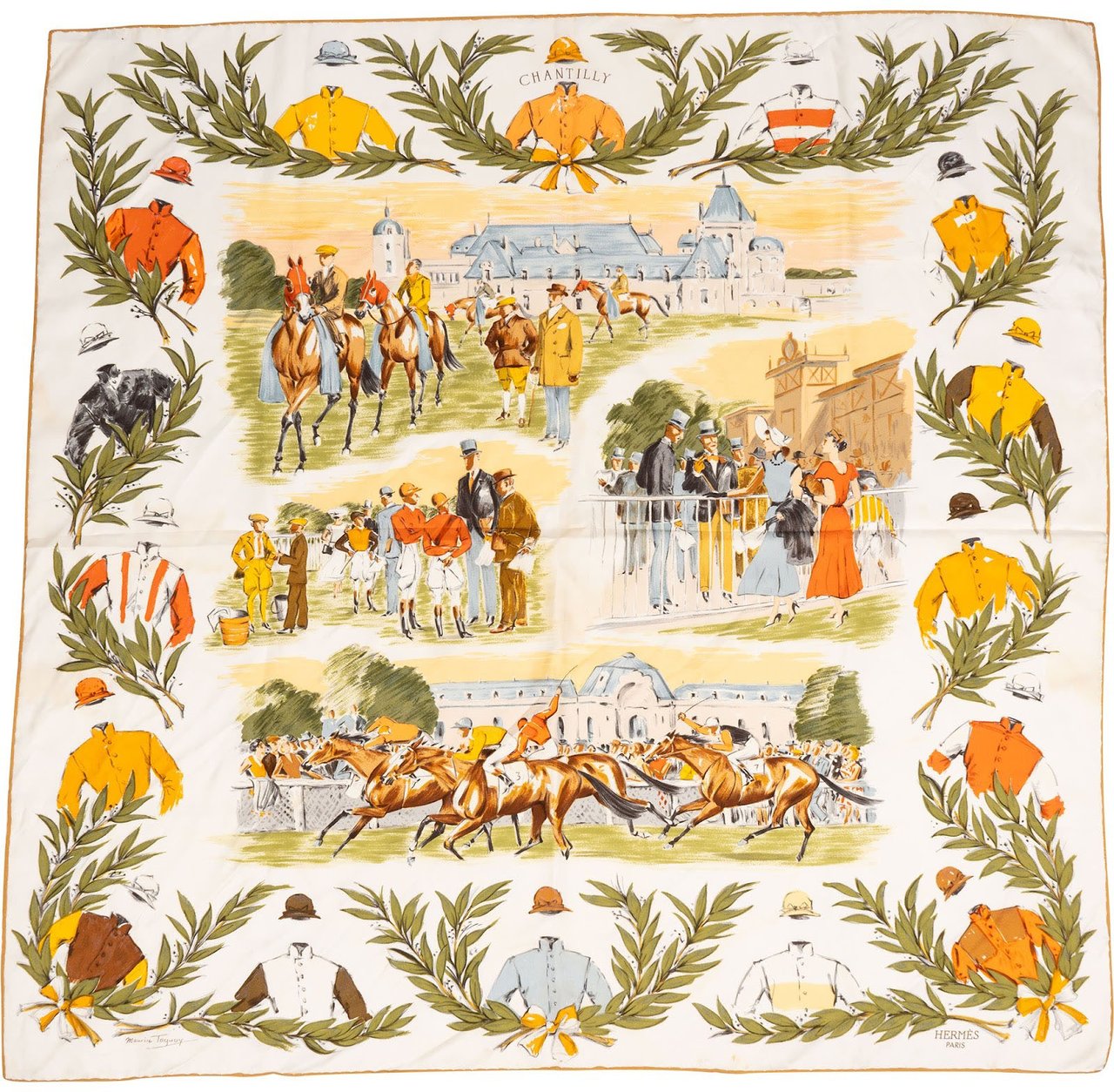 Hermès Chantilly Silk 90 Scarf Tuch Divers