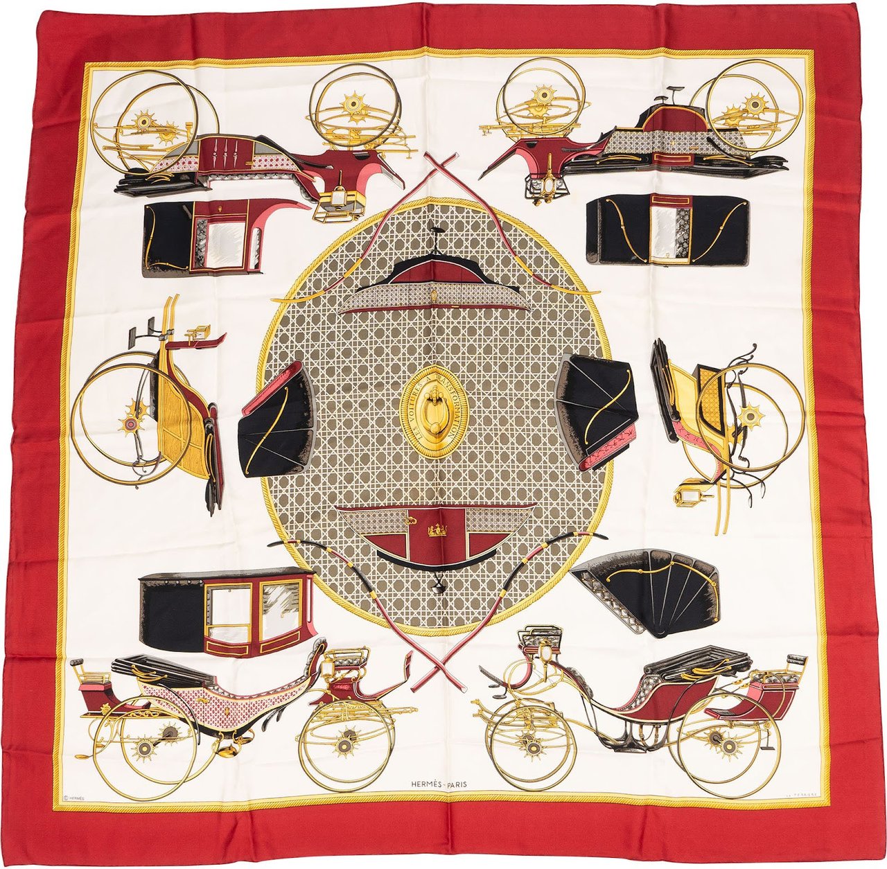 Hermès Les Voitures Nouvelles Silk 90 Scarf Tuch Rood
