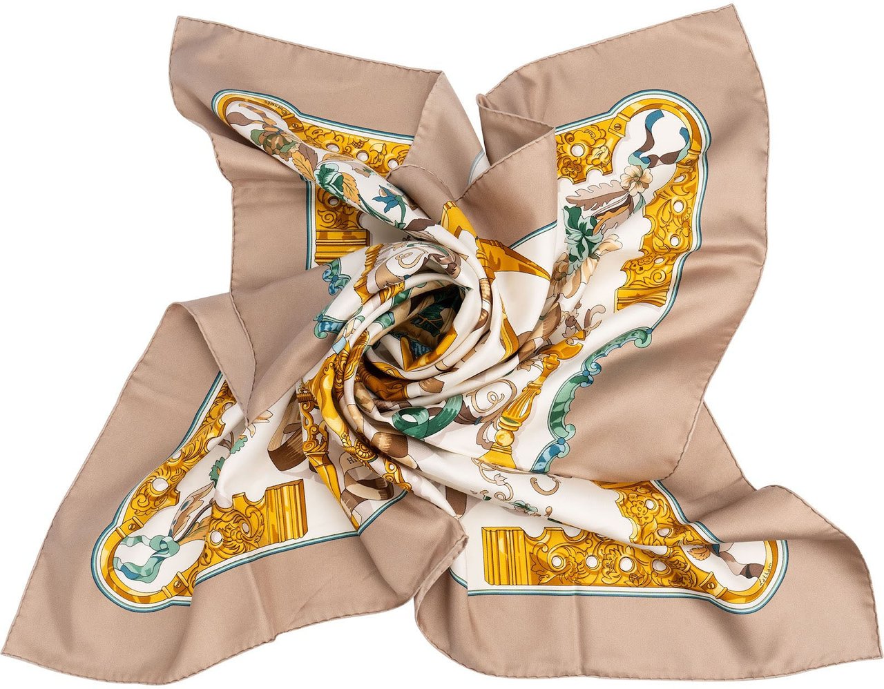 Hermès Copeaux Silk 90 Scarf Tuch Beige