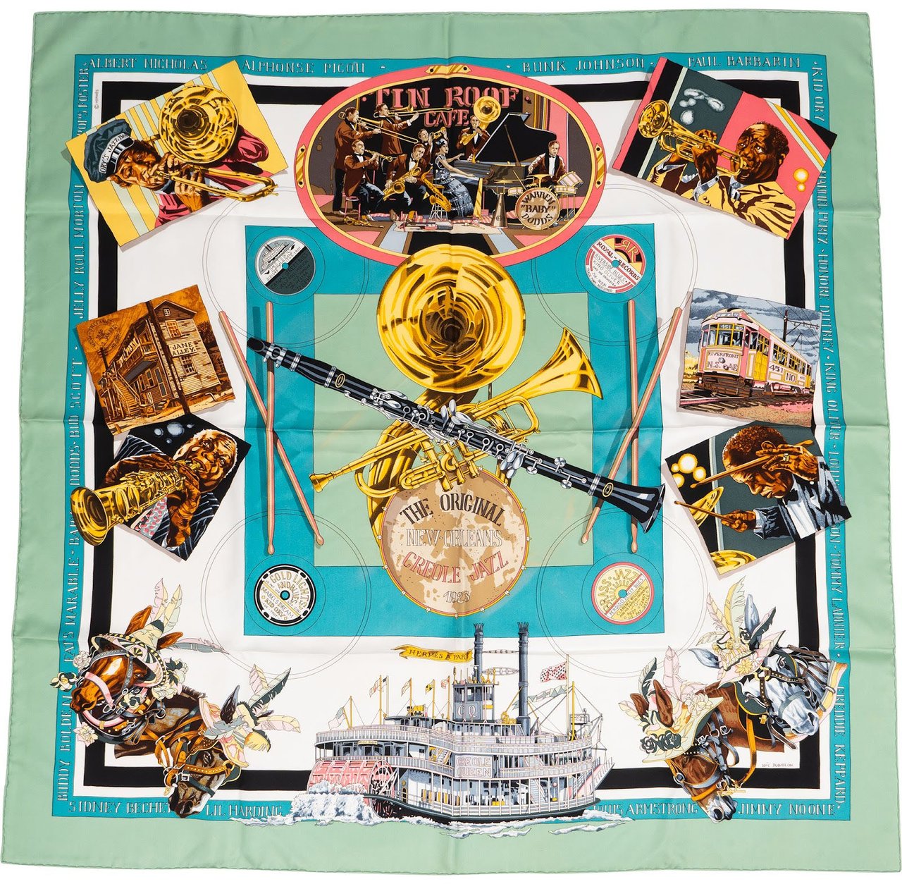 Hermès New Orleans Creole Jazz Silk 90 Scarf Tuch Divers