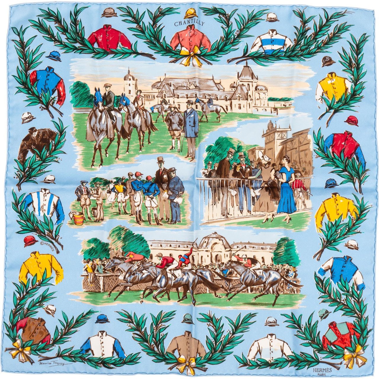 Hermès Chantilly 40 Silk Scarf Tuch Lichtblauw