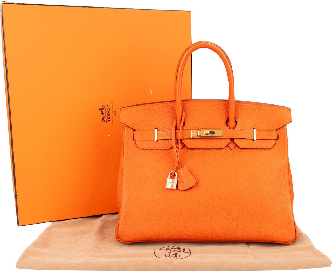 Hermès Orange H Togo Leather Birkin 35 Handbag Oranje