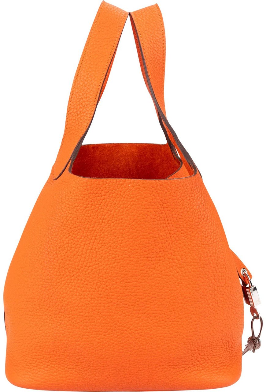 Hermès Orange Taurillon Clemence Palladium Picotin Lock 22 Handbag Oranje