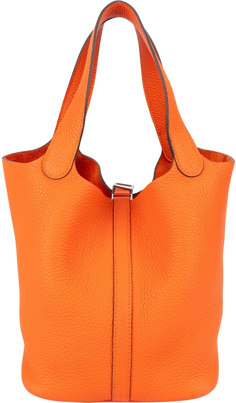 Hermès Orange Taurillon Clemence Palladium Picotin Lock 22 Handbag Oranje