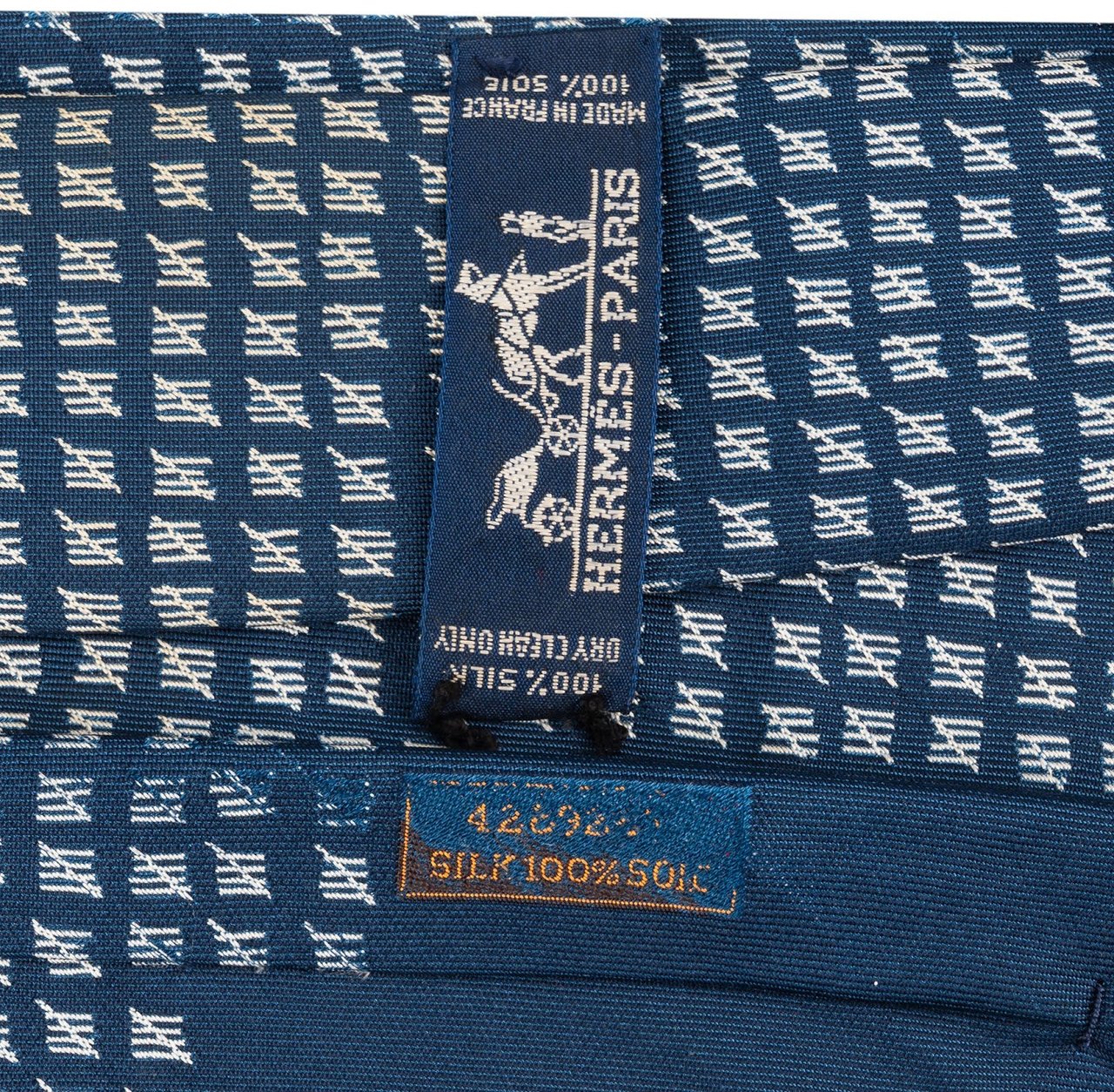 Hermès Tally Heart Mark Print Crab Motif Silk Tie Krawatte Navy