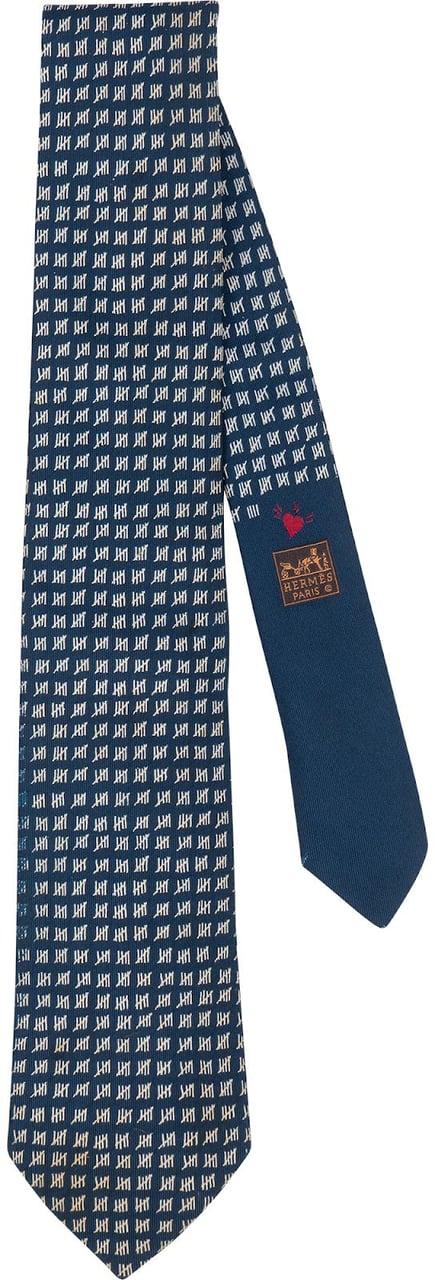 Hermès Tally Heart Mark Print Crab Motif Silk Tie Krawatte Navy