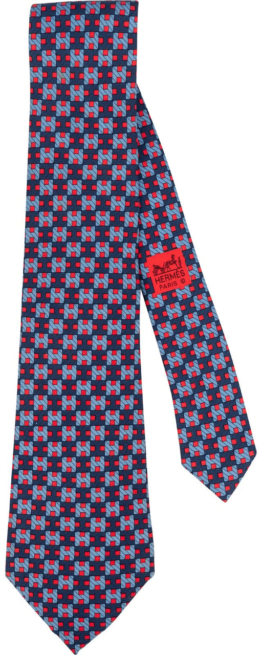 Hermès H Cube Pattern Silk Tie Krawatte Navy
