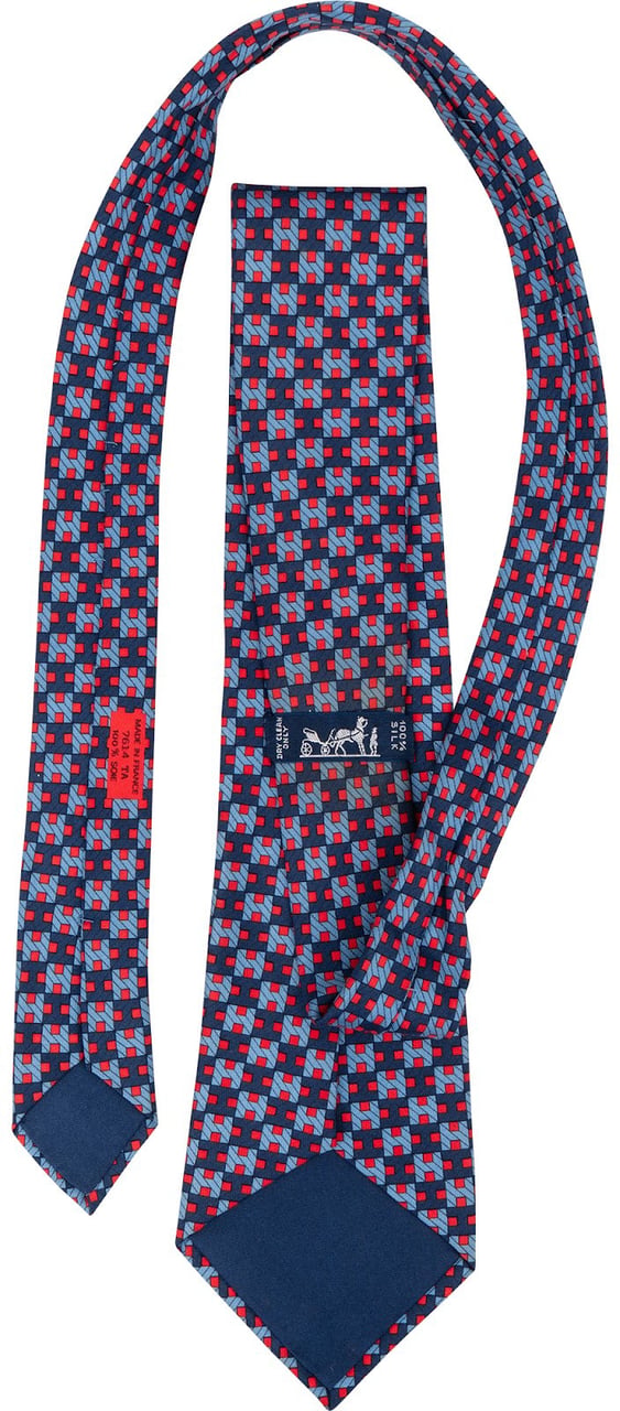 Hermès H Cube Pattern Silk Tie Krawatte Navy