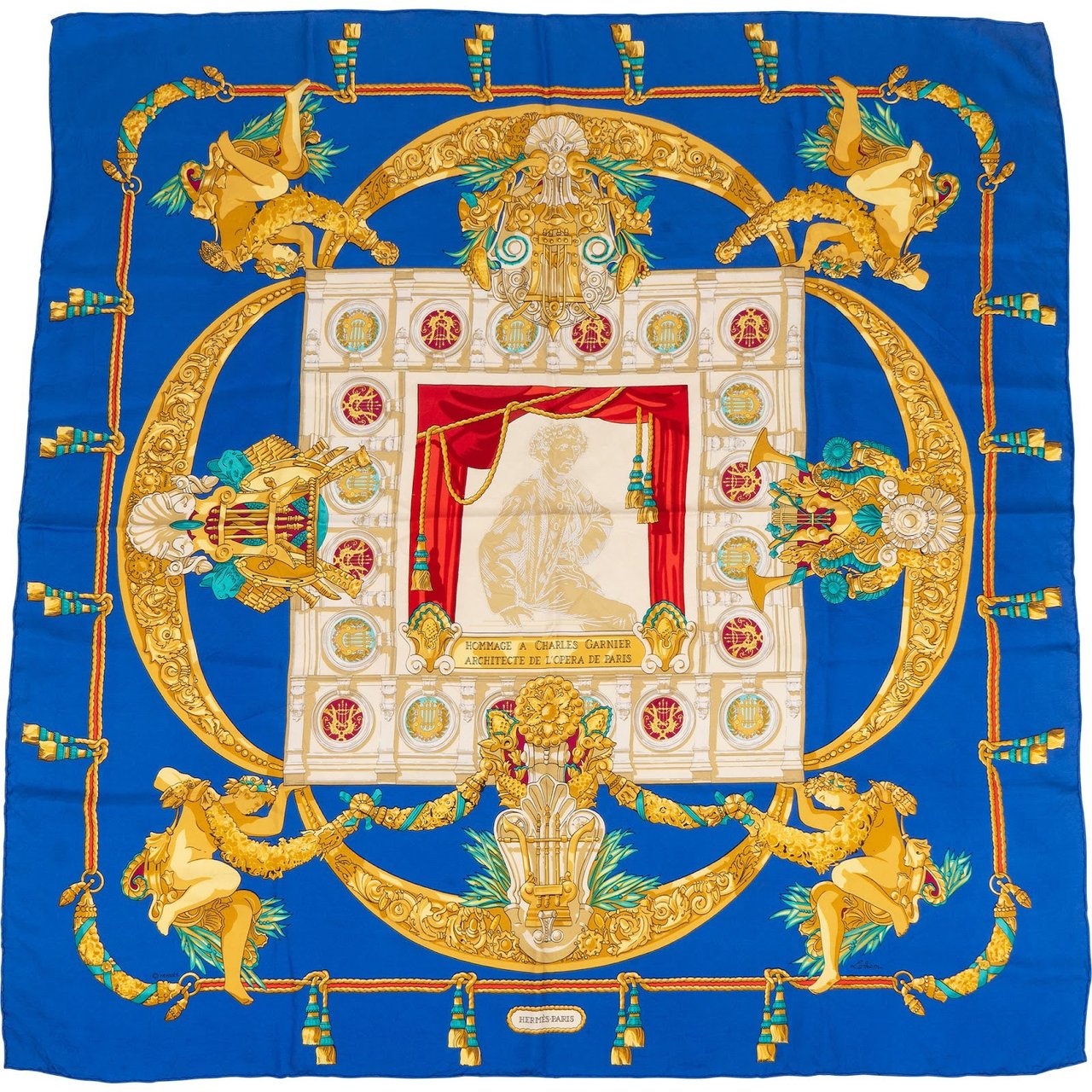 Hermès Hommage a Charles Garnier Silk Carré 90 Scarf Tuch Blauw
