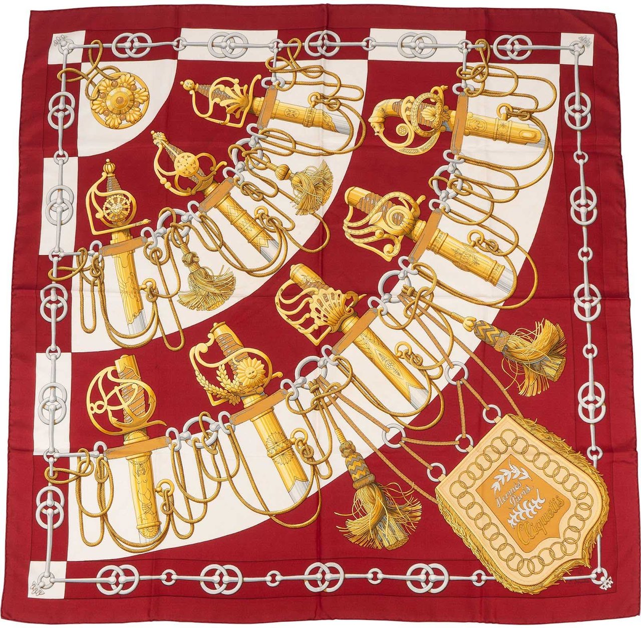 Hermès Cliquetis Silk Carre 90 Scarf Tuch Rood
