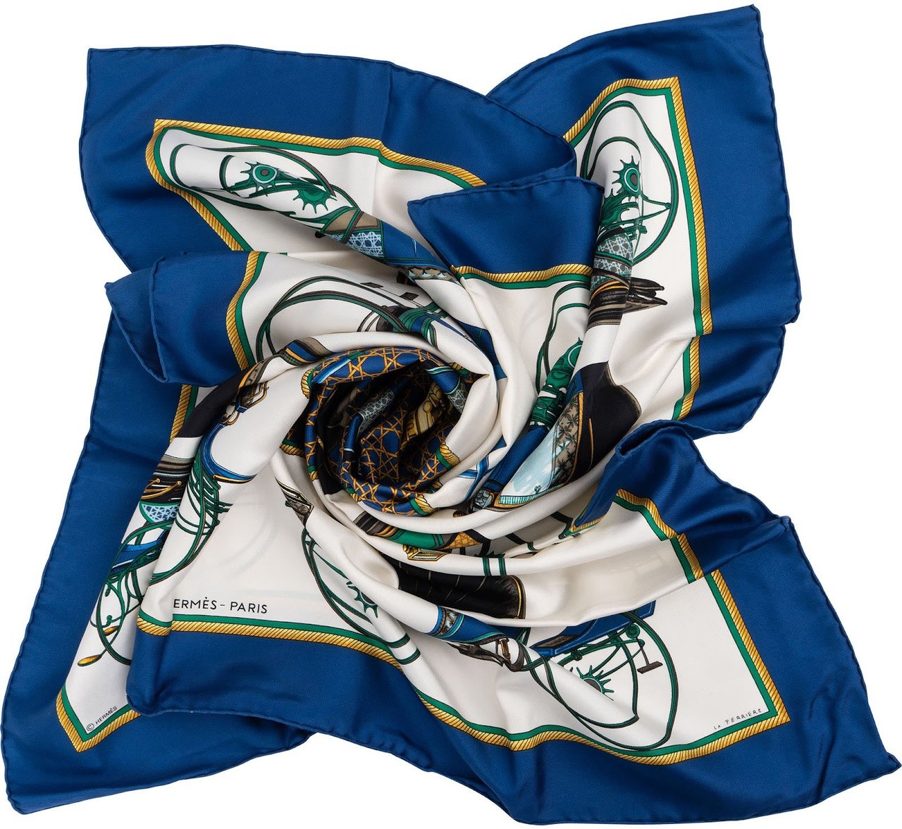 Hermès Voitures à Transformation Silk Carre 90 Scarf Tuch Blauw