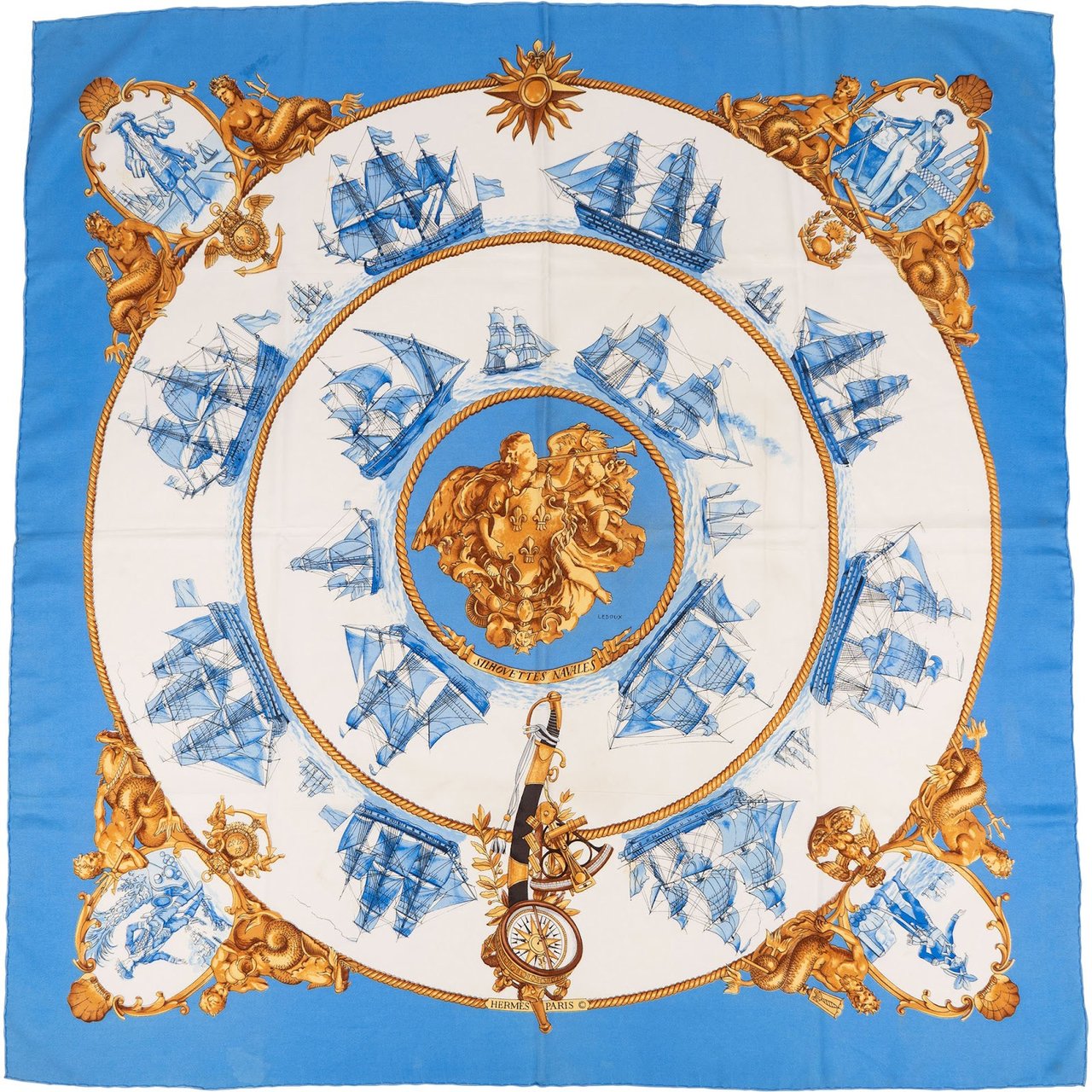 Hermès Silhouettes Navales Silk 90 Scarf Tuch Blauw