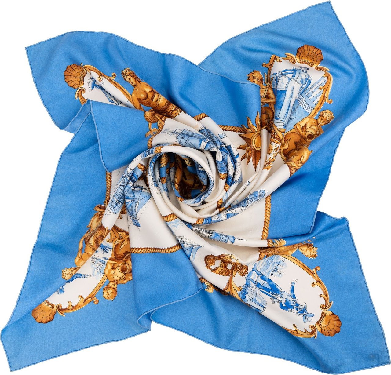 Hermès Silhouettes Navales Silk 90 Scarf Tuch Blauw
