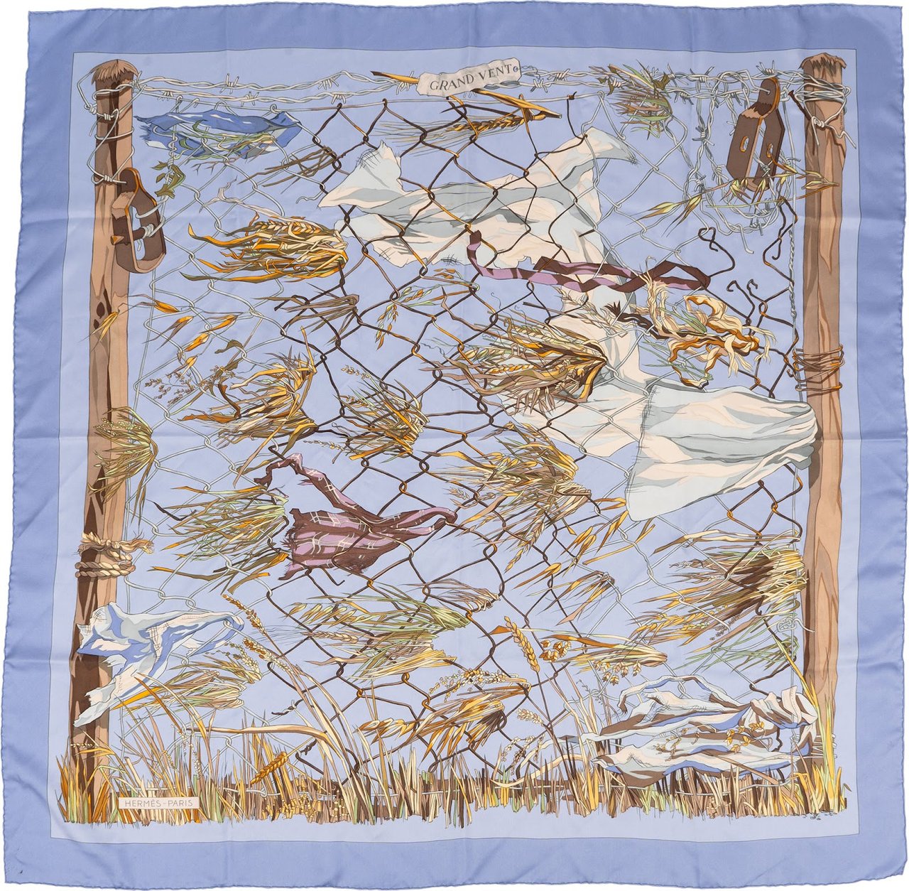 Hermès Grand Vent Silk Carre 90 Scarf Tuch Lichtblauw