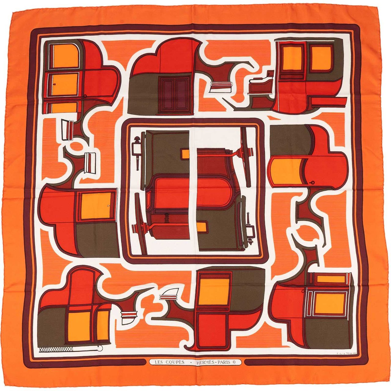 Hermès Les Coupés Silk Carre 90 Scarf Tuch Oranje