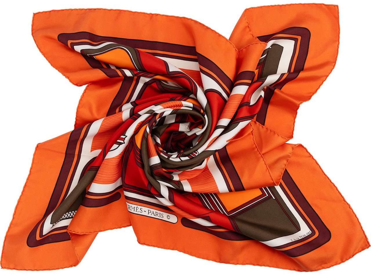 Hermès Les Coupés Silk Carre 90 Scarf Tuch Oranje