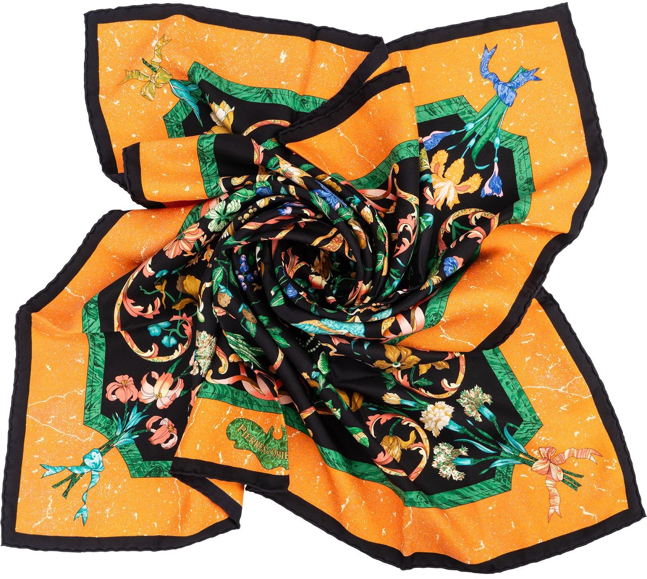 Hermès Oiseaux de Paradis et Fleurs Silk 90 Scarf Tuch Zwart