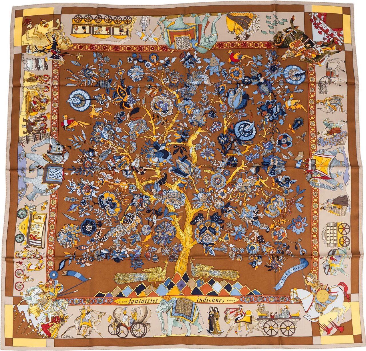 Hermès Fantaisies Indiennes Silk 90 Scarf Tuch Bruin
