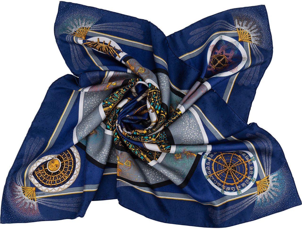 Hermès Feux d'Artifice Silk Carre 90 Scarf Tuch Blauw