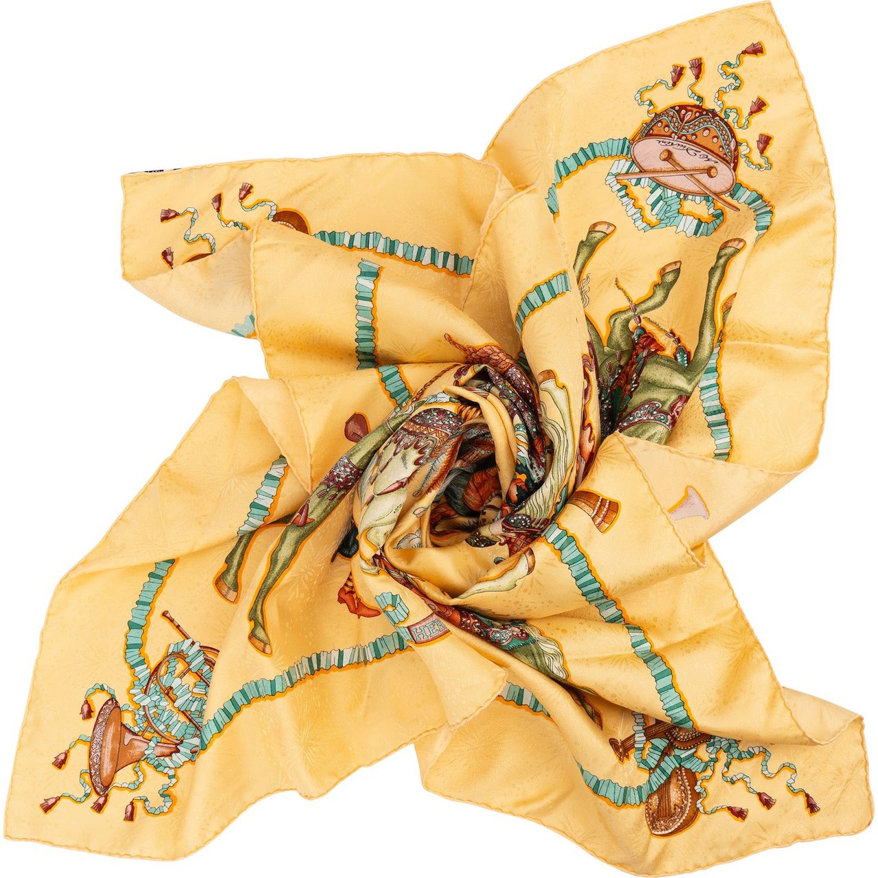 Hermès Les Fêtes du Roi Soleil Silk Carre 90 Scarf Tuch Geel