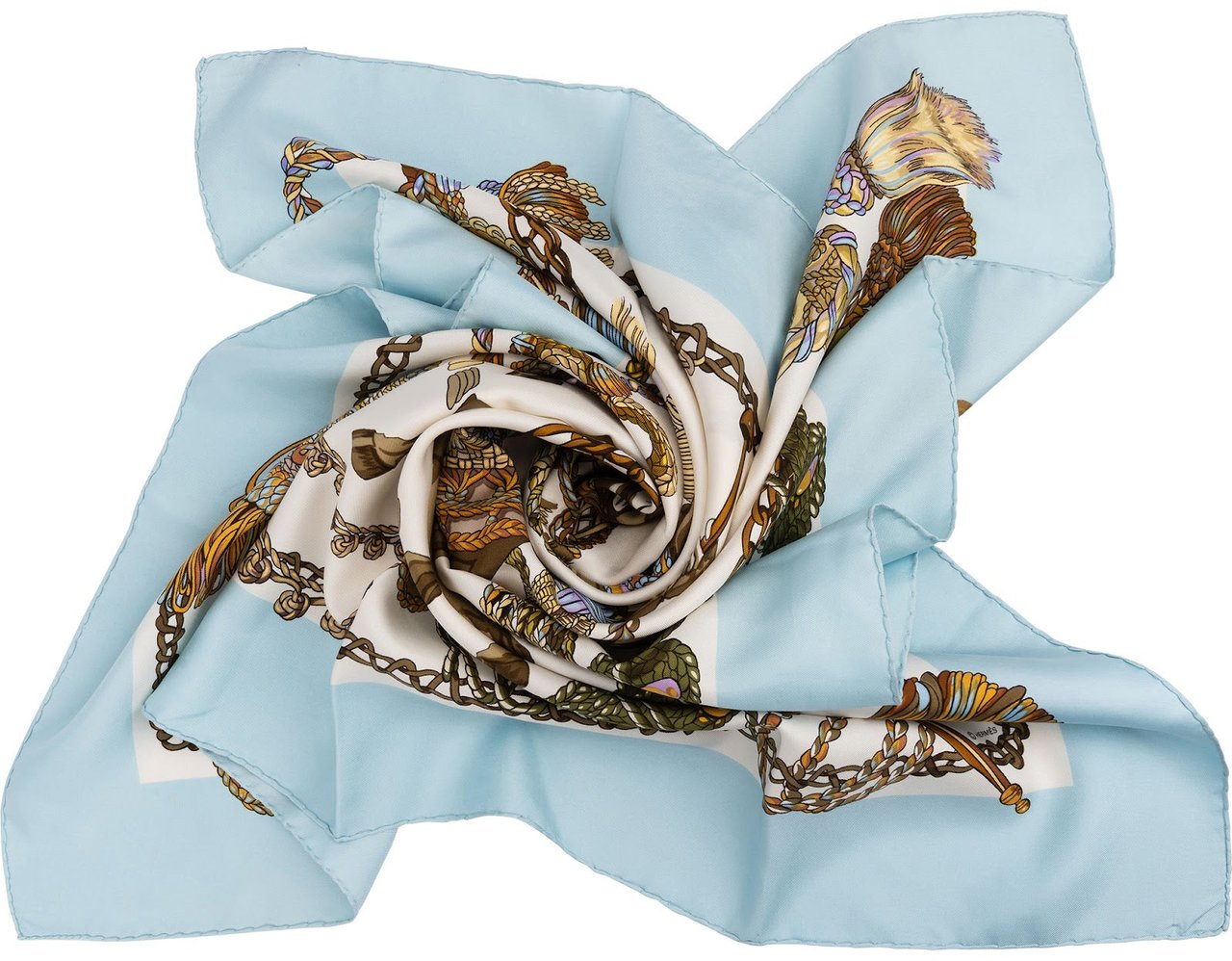 Hermès Passementerie Silk 90 Scarf Tuch Lichtblauw