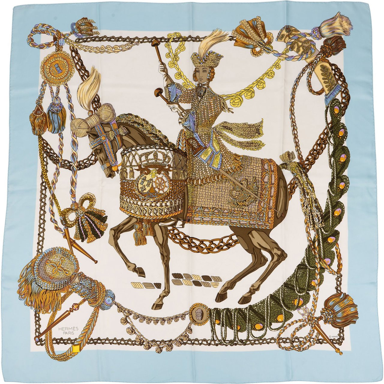 Hermès Passementerie Silk 90 Scarf Tuch Lichtblauw