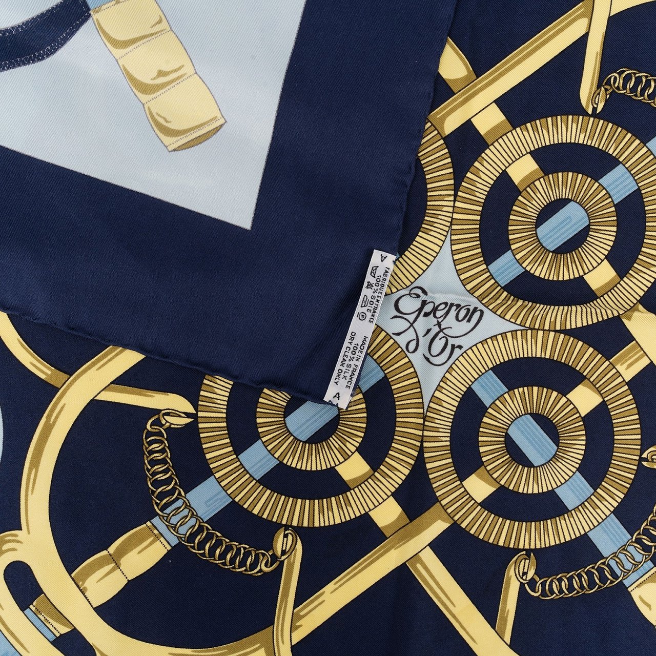 Hermès Eperon d'Or Silk Carre 90 Scarf Tuch Navy