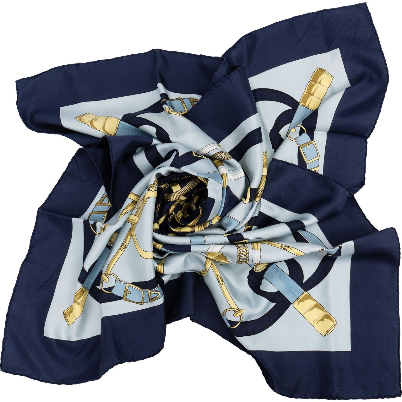 Hermès Eperon d'Or Silk Carre 90 Scarf Tuch Navy