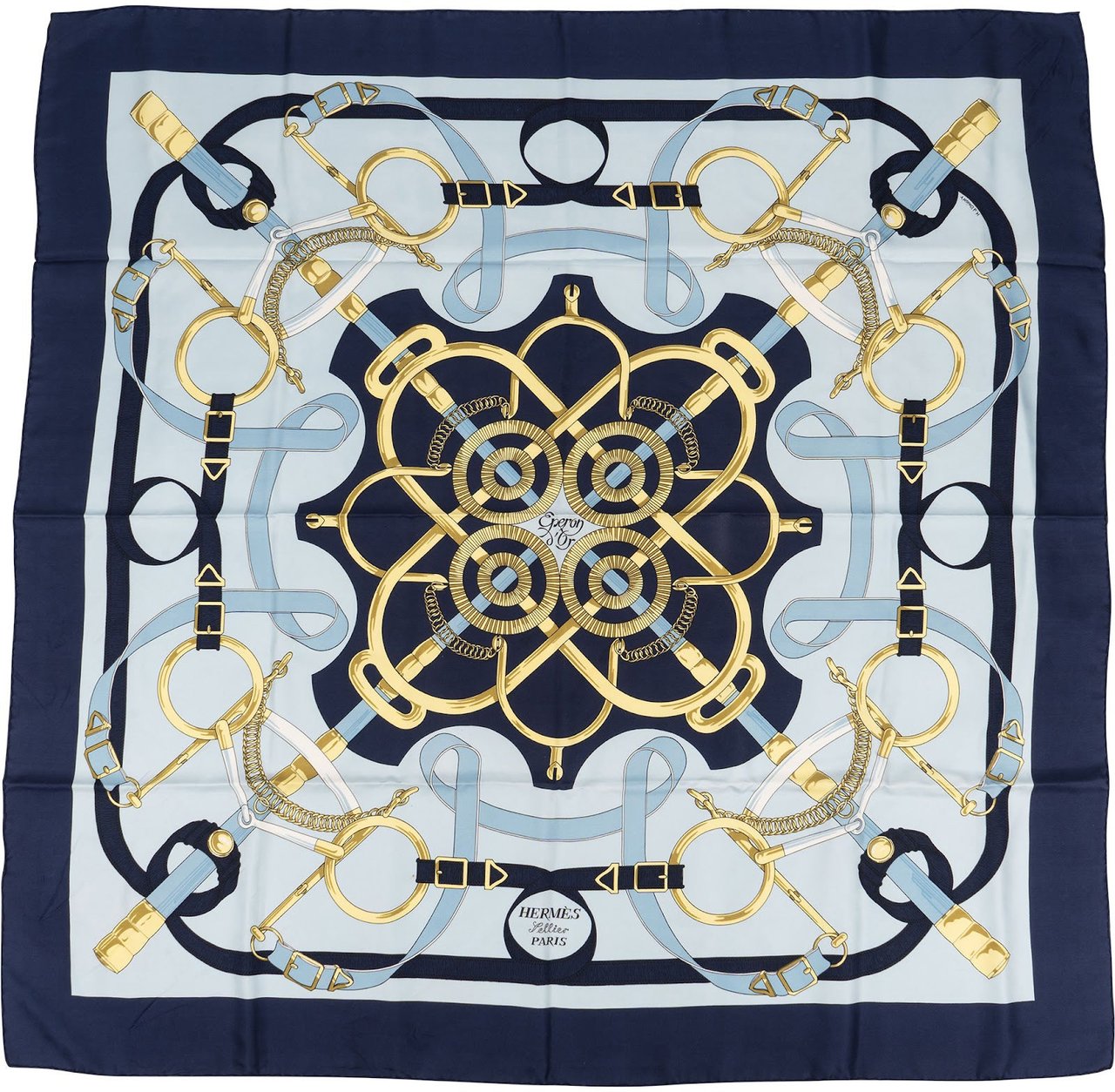 Hermès Eperon d'Or Silk Carre 90 Scarf Tuch Navy