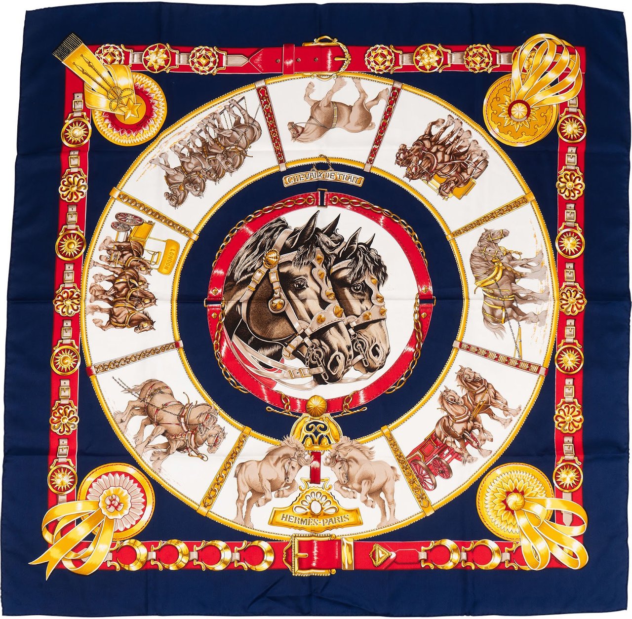 Hermès Chevaux de Trait Silk 90 Scarf Tuch Blauw