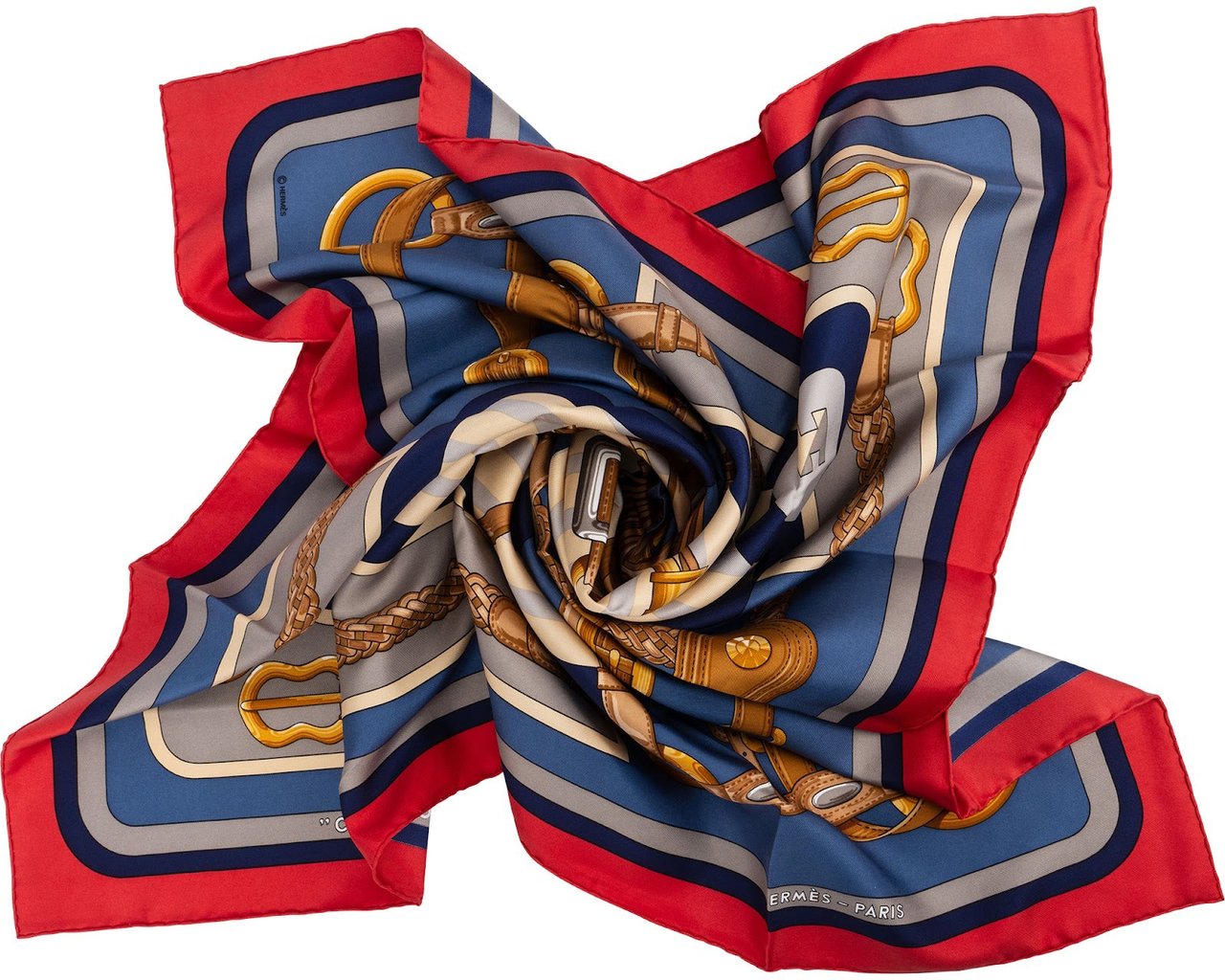Hermès Coaching Silk Carre 90 Scarf Tuch Blauw