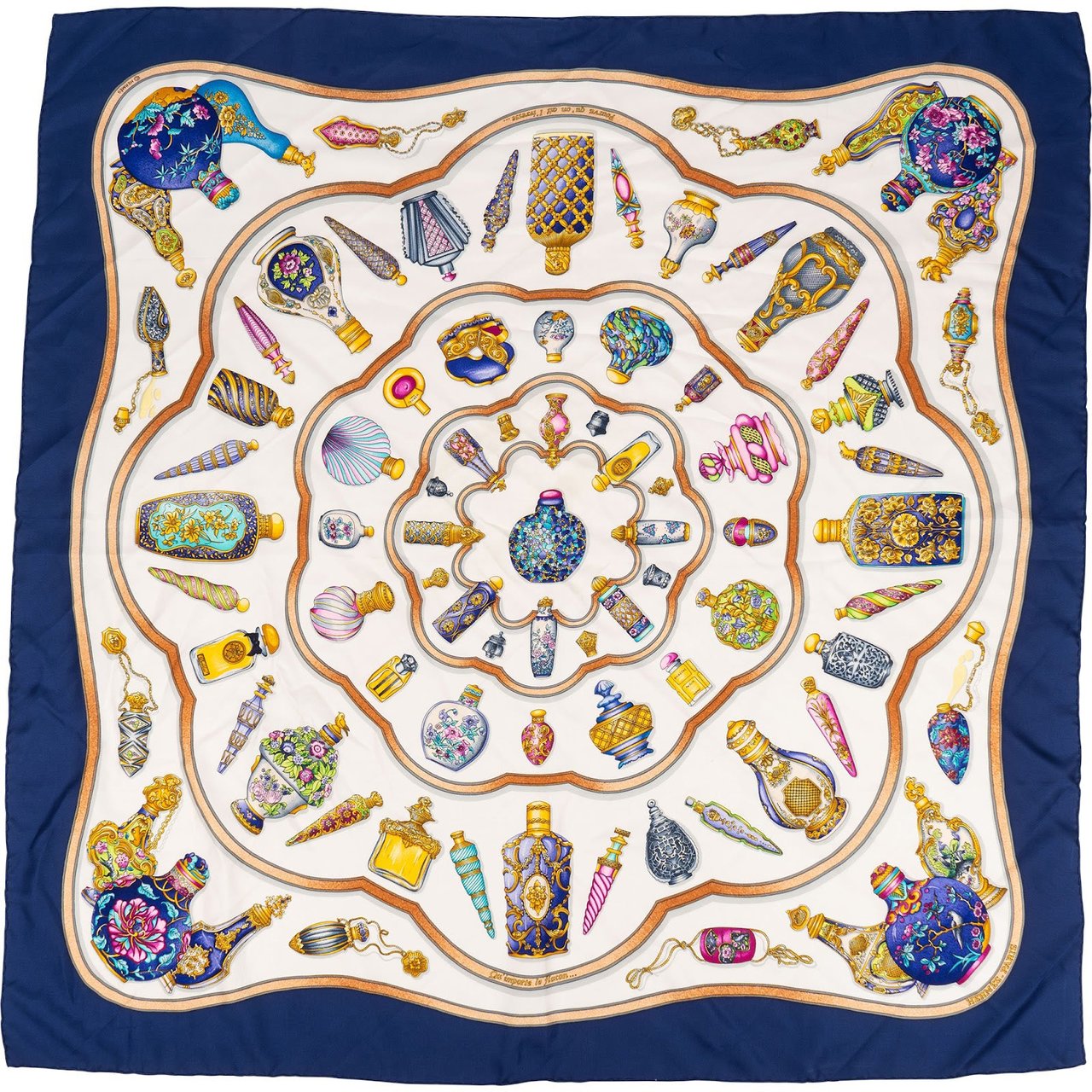 Hermès Peu Importe le Flacon Silk 90 Scarf Tuch Blauw