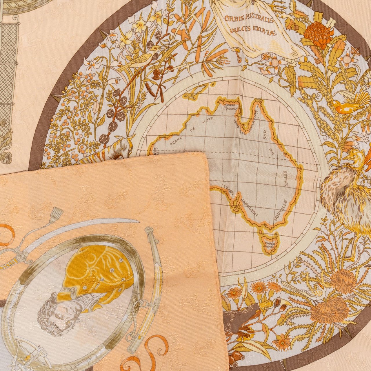 Hermès Terre Australe Découverte en 1802 Silk 90 Scarf Tuch Donkergrijs