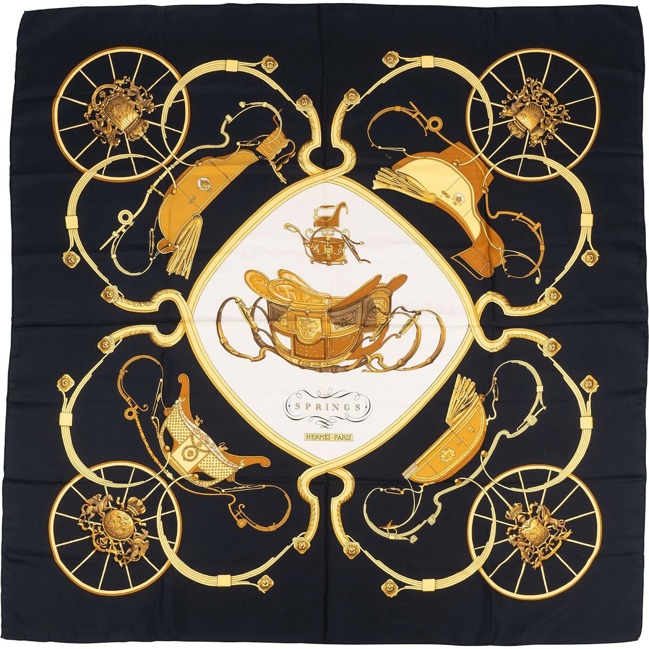 Hermès Springs Silk 90 Scarf Tuch Zwart