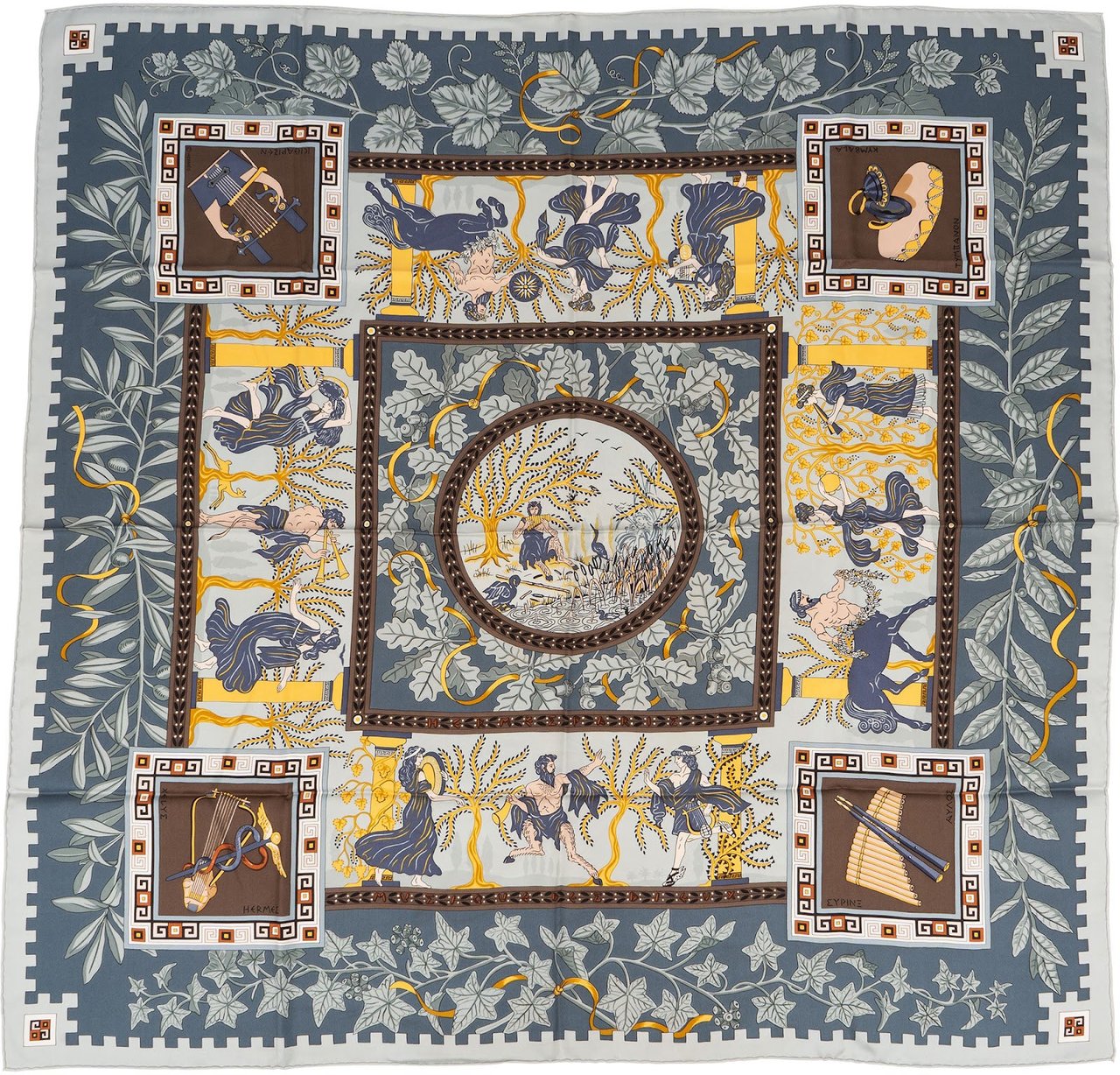 Hermès Musique des Dieux Silk 90 Scarf Tuch Bruin