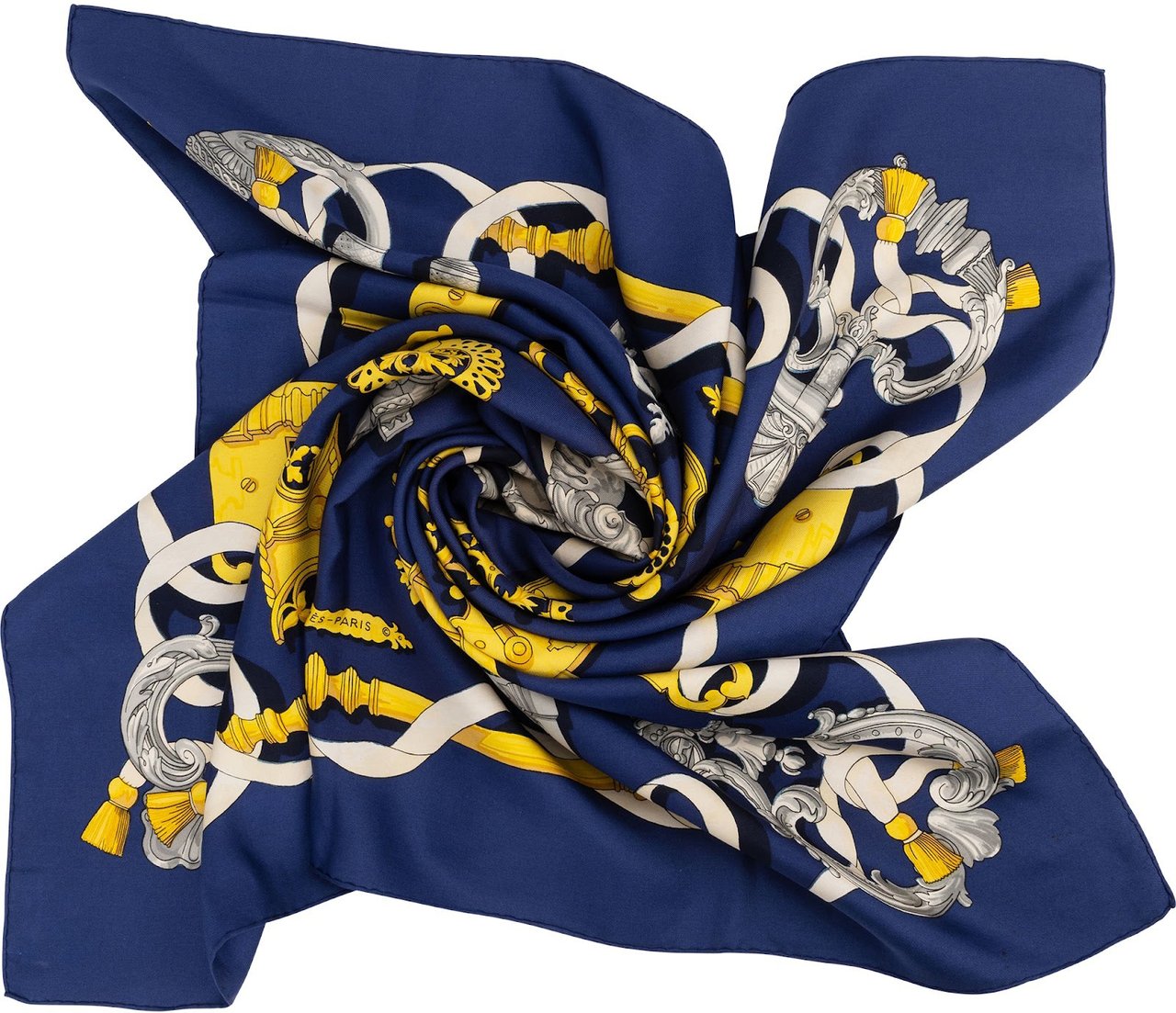 Hermès Ferronnerie Silk Carre 90 Scarf Tuch Blauw