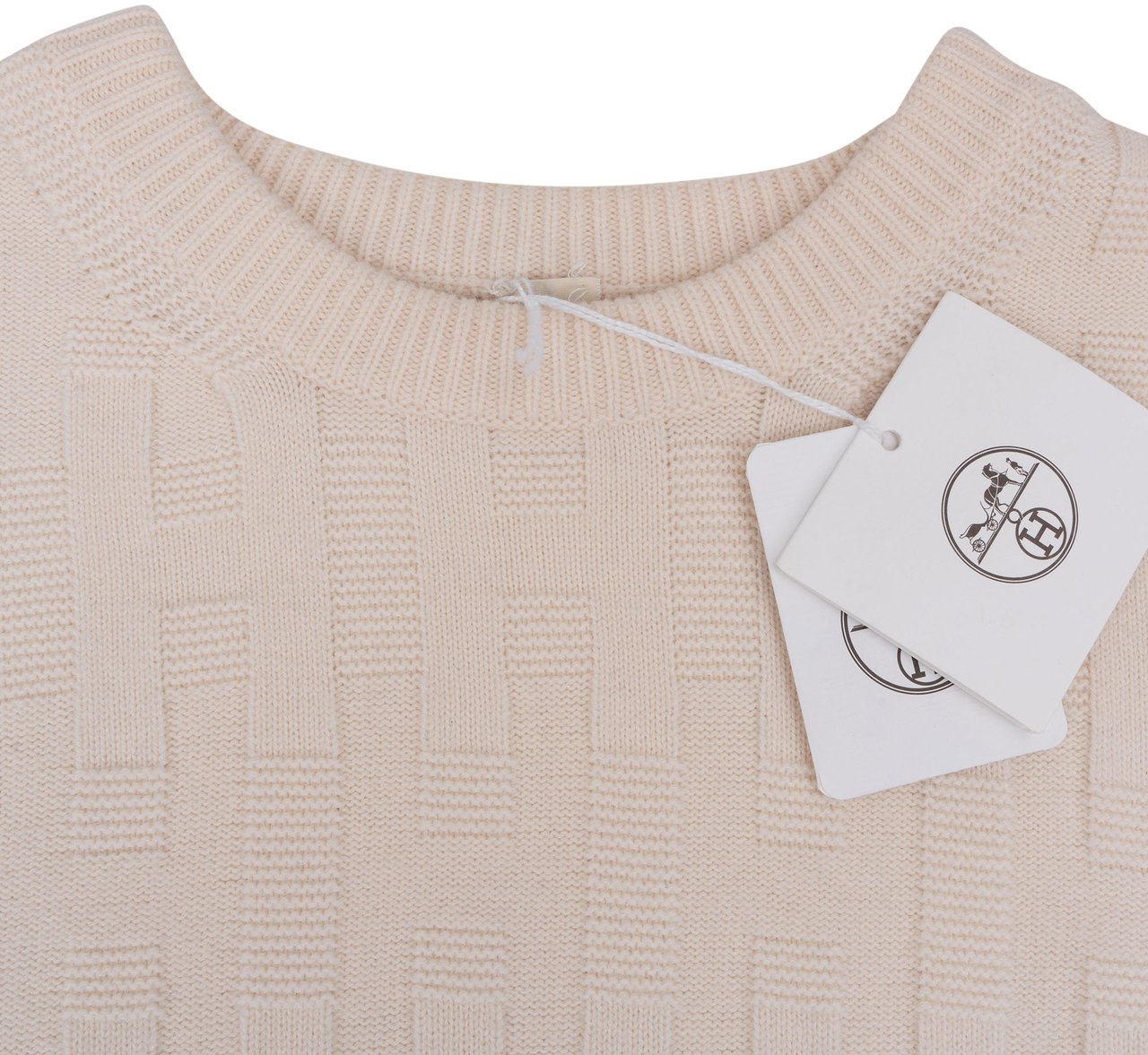 Hermès Cream Cashmere Basketweave H Knit Sweater (FR 36) Divers