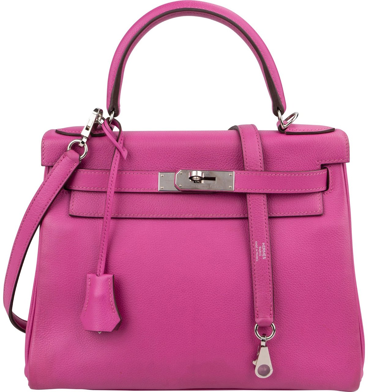 Hermès Pink Chevre Leather Palladium Kelly 28 Handbag Rood
