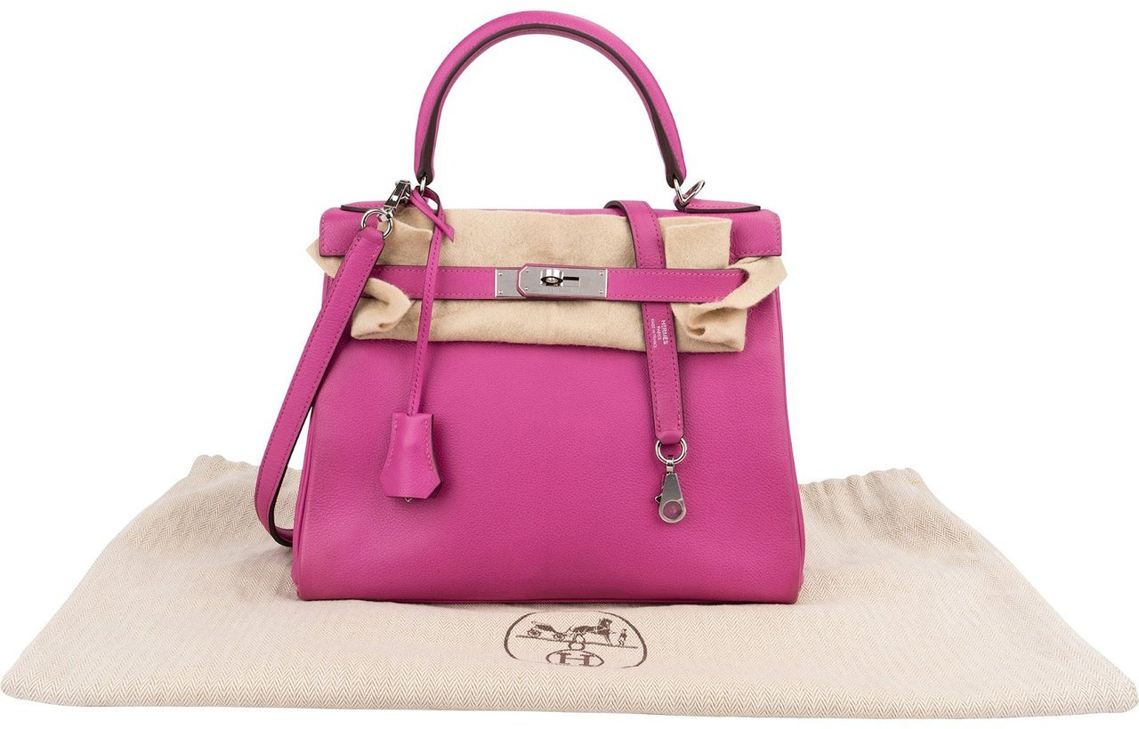 Hermès Pink Chevre Leather Palladium Kelly 28 Handbag Rood