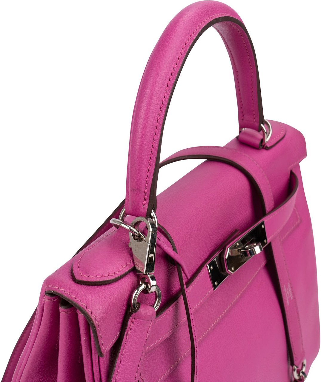 Hermès Pink Chevre Leather Palladium Kelly 28 Handbag Rood